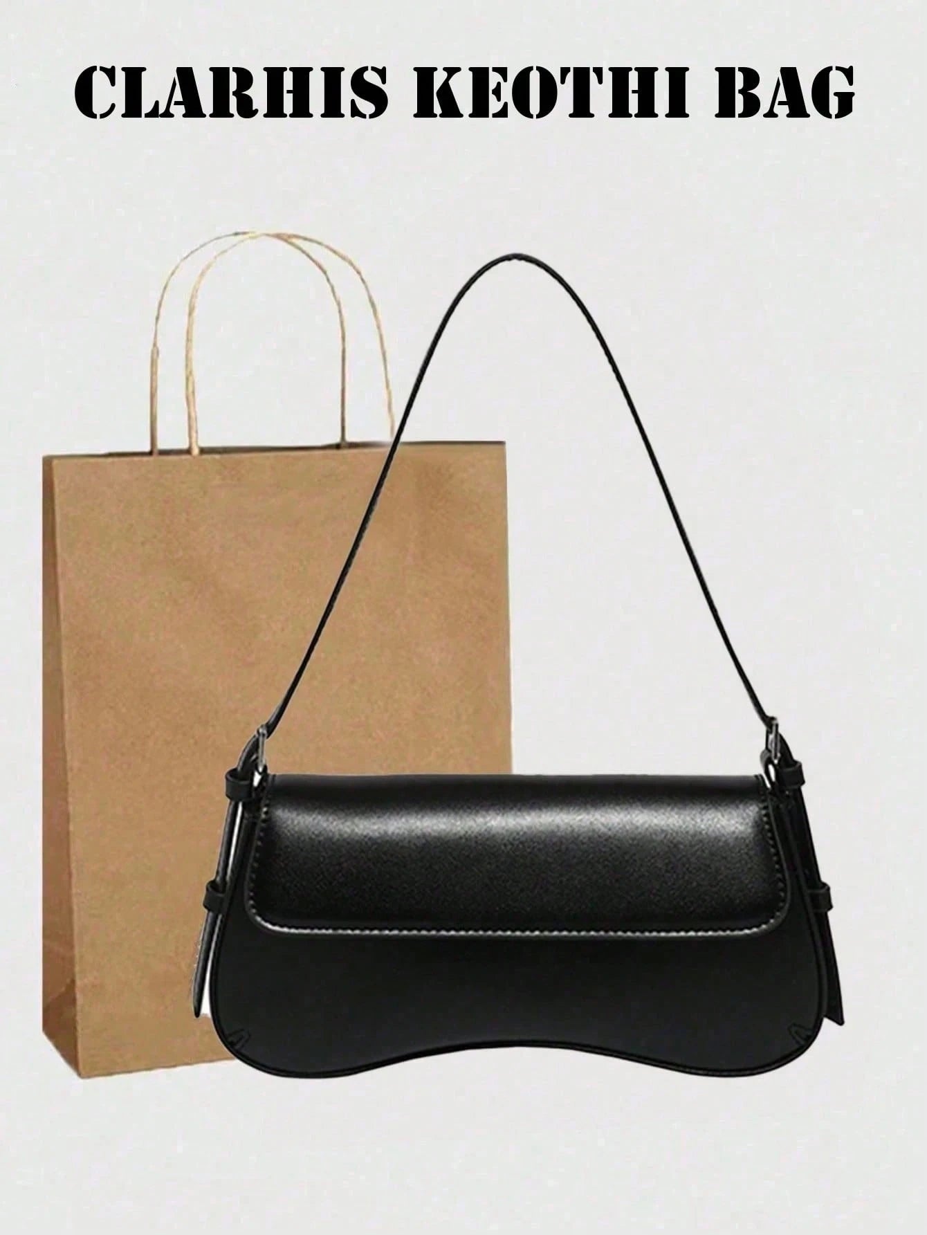Elegant Black Shoulder Purse Sleek Structured Bag Smooth Leather Texture, Simple Flap Closure And Modern Shape For Travel And Everyday Outfits