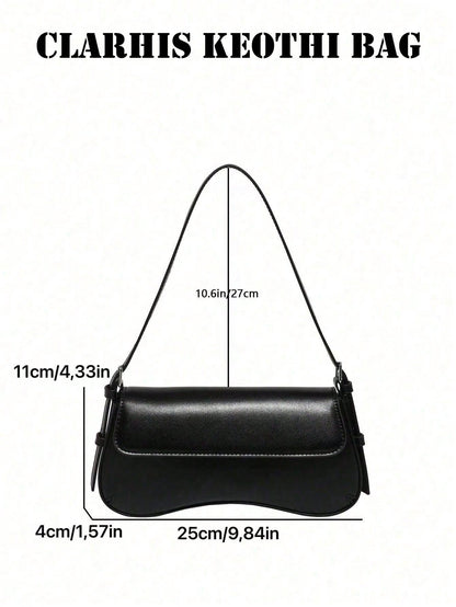 Elegant Black Shoulder Purse Sleek Structured Bag Smooth Leather Texture, Simple Flap Closure And Modern Shape For Travel And Everyday Outfits