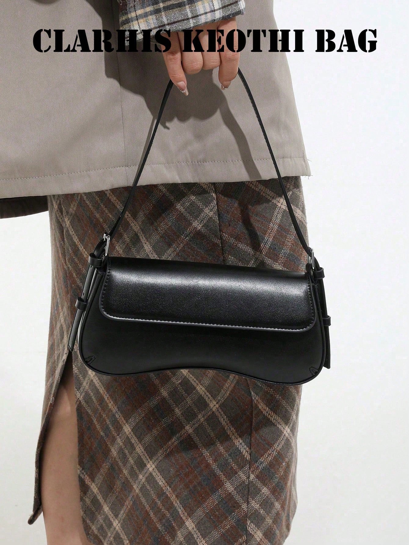 Elegant Black Shoulder Purse Sleek Structured Bag Smooth Leather Texture, Simple Flap Closure And Modern Shape For Travel And Everyday Outfits