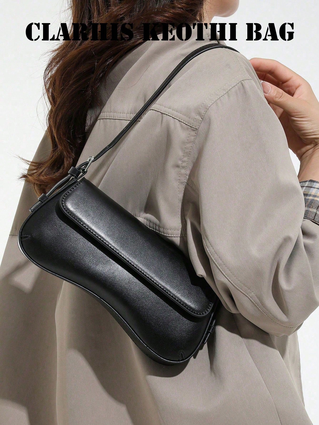 Elegant Black Shoulder Purse Sleek Structured Bag Smooth Leather Texture, Simple Flap Closure And Modern Shape For Travel And Everyday Outfits