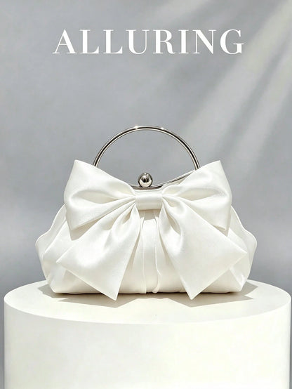 Elegant Bow Evening Bag,Women's Formal Party Handbag,Sweet Girl's Crossbody Bag,Solid Color Clutch,Banquet Bag,Women's Clutch Bag,For Parties,Weddings