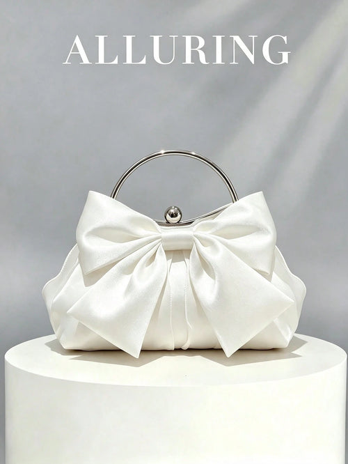 Elegant Bow Evening Bag,Women's Formal Party Handbag,Sweet Girl's Crossbody Bag,Solid Color Clutch,Banquet Bag,Women's Clutch Bag,For Parties,Weddings