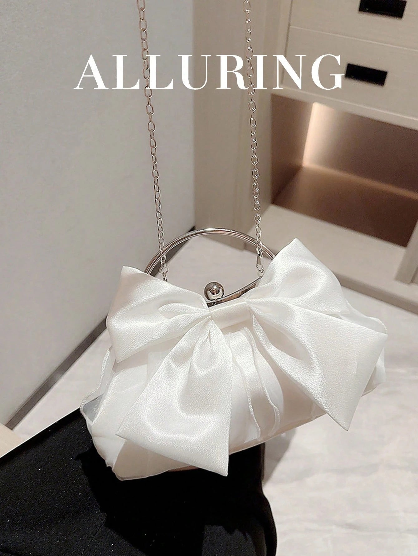 Elegant Bow Evening Bag,Women's Formal Party Handbag,Sweet Girl's Crossbody Bag,Solid Color Clutch,Banquet Bag,Women's Clutch Bag,For Parties,Weddings