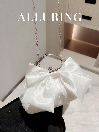 Elegant Bow Evening Bag,Women's Formal Party Handbag,Sweet Girl's Crossbody Bag,Solid Color Clutch,Banquet Bag,Women's Clutch Bag,For Parties,Weddings