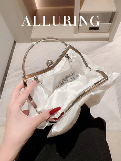 Elegant Bow Evening Bag,Women's Formal Party Handbag,Sweet Girl's Crossbody Bag,Solid Color Clutch,Banquet Bag,Women's Clutch Bag,For Parties,Weddings