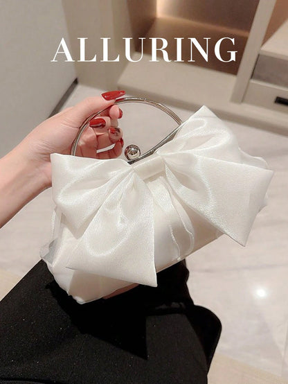 Elegant Bow Evening Bag,Women's Formal Party Handbag,Sweet Girl's Crossbody Bag,Solid Color Clutch,Banquet Bag,Women's Clutch Bag,For Parties,Weddings