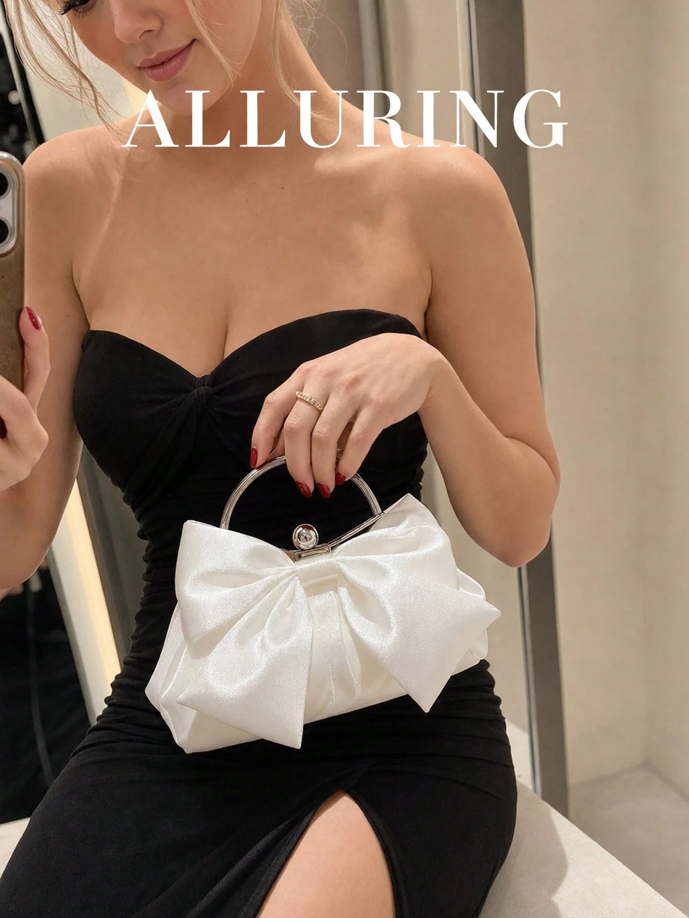 Elegant Bow Evening Bag,Women's Formal Party Handbag,Sweet Girl's Crossbody Bag,Solid Color Clutch,Banquet Bag,Women's Clutch Bag,For Parties,Weddings
