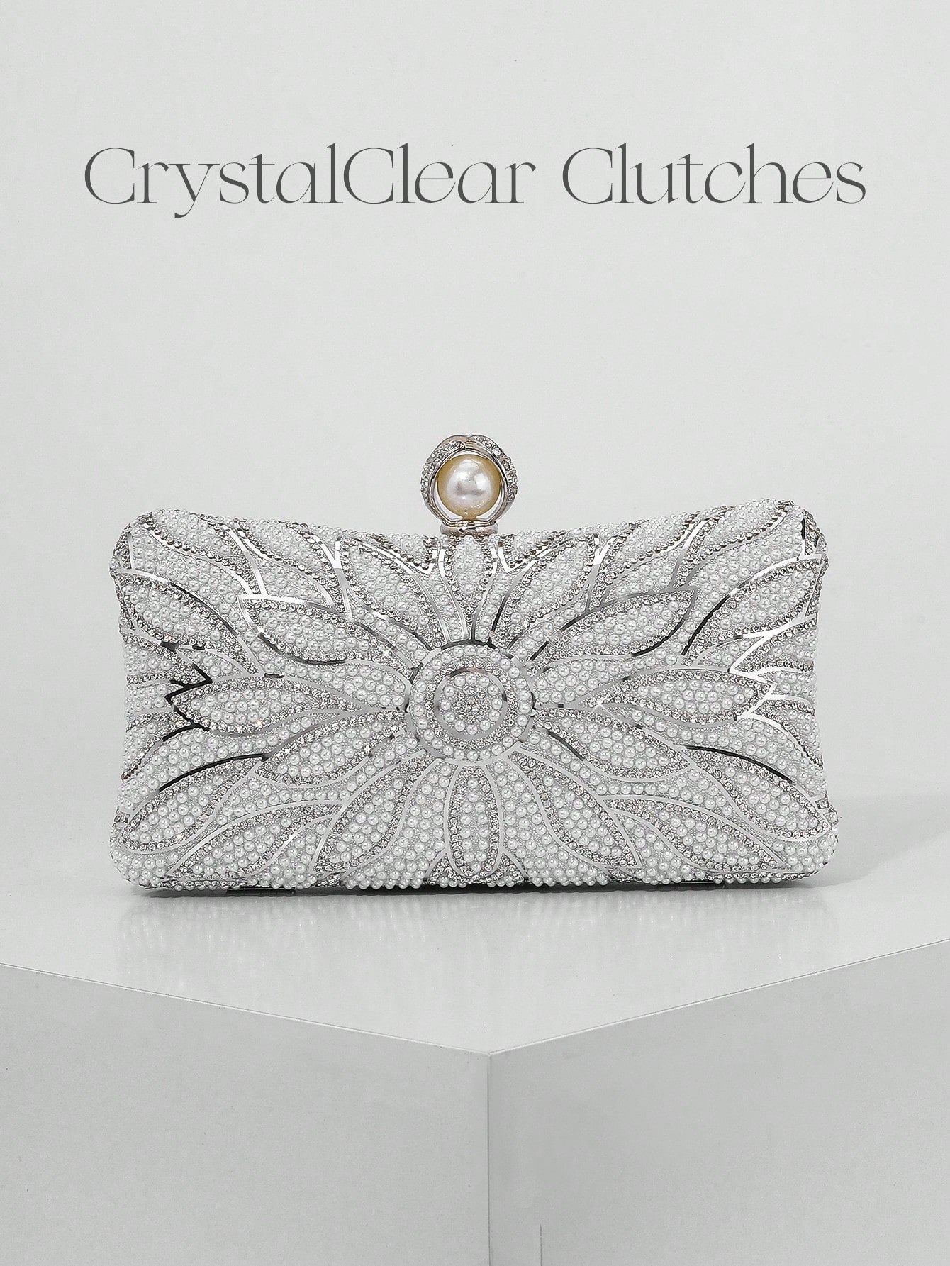Elegant Faux Pearl Box Clutch Bag, Romantic Wedding Party Purse With Luxury Rhinestone Decor, Formal Event Shoulder Bag For Bride