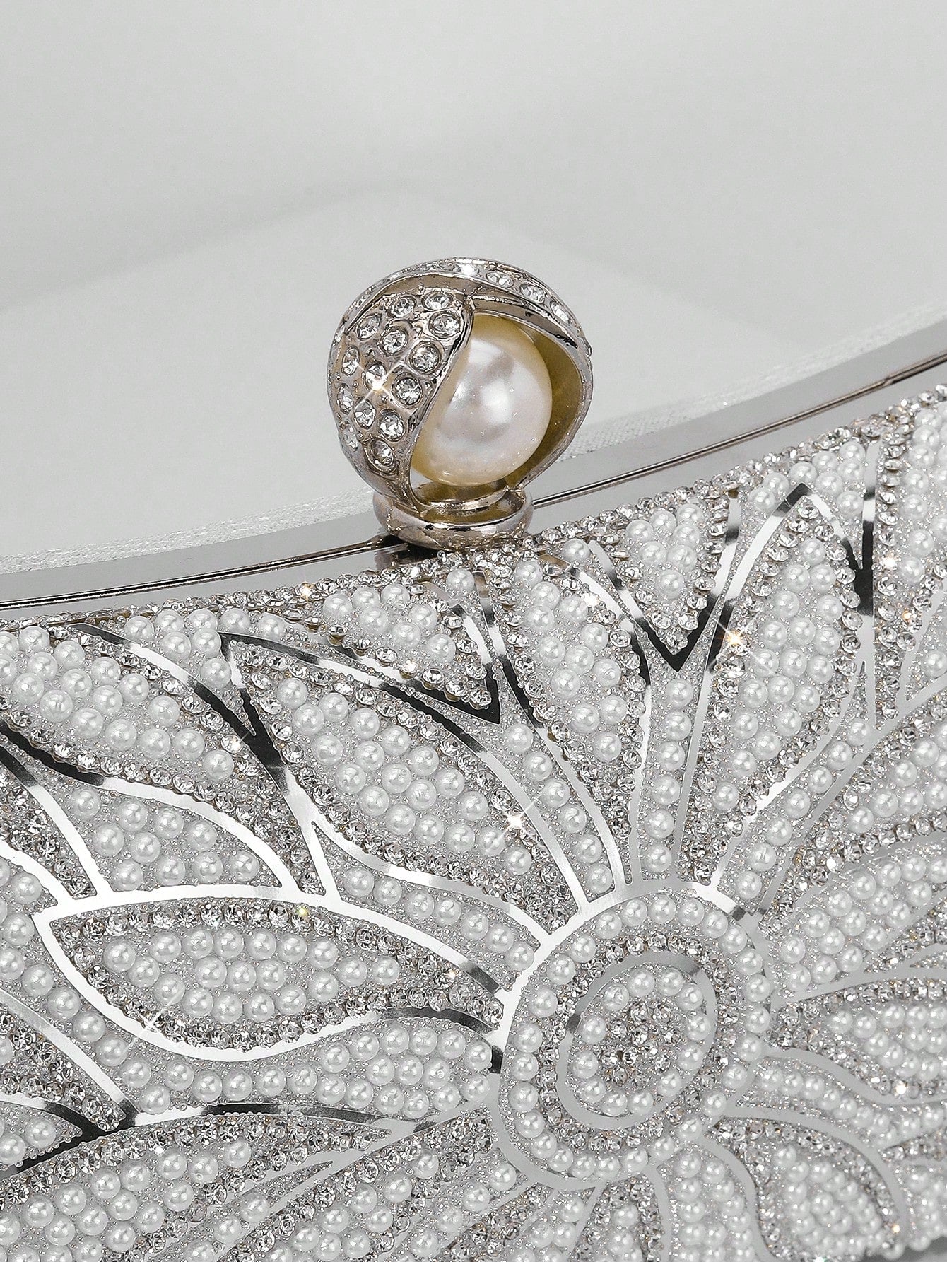 Elegant Faux Pearl Box Clutch Bag, Romantic Wedding Party Purse With Luxury Rhinestone Decor, Formal Event Shoulder Bag For Bride