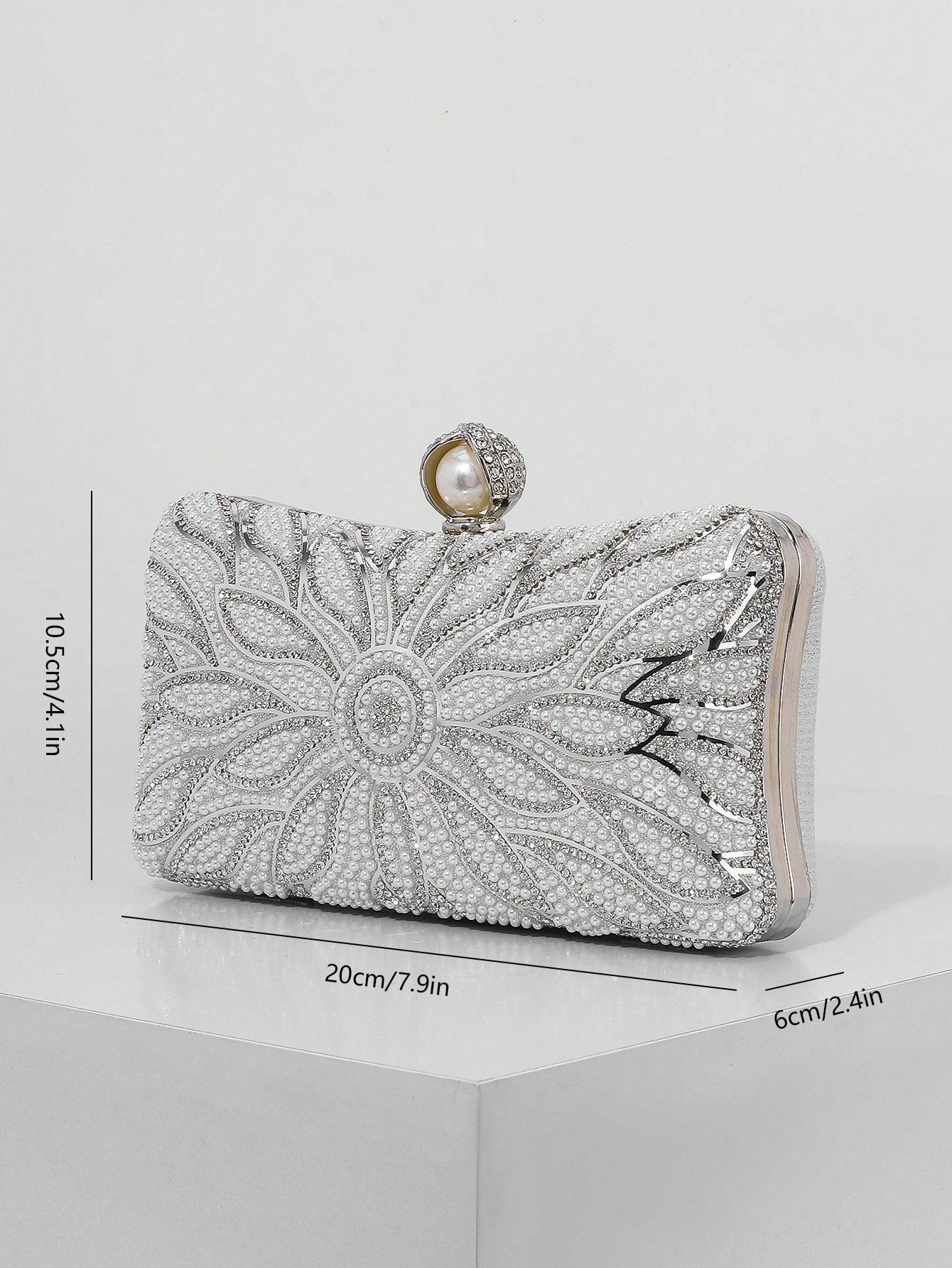 Elegant Faux Pearl Box Clutch Bag, Romantic Wedding Party Purse With Luxury Rhinestone Decor, Formal Event Shoulder Bag For Bride
