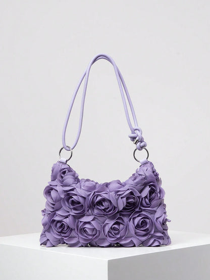 Elegant Rose Floral Pattern Shoulder Bag, For Wedding Party, Dinner, With Metal Circle Buckle Clutch Wallet, Soft And Sweet Women's Wallet, Valentine's Day Gift For Her, Bride's Bag (Random Pattern)