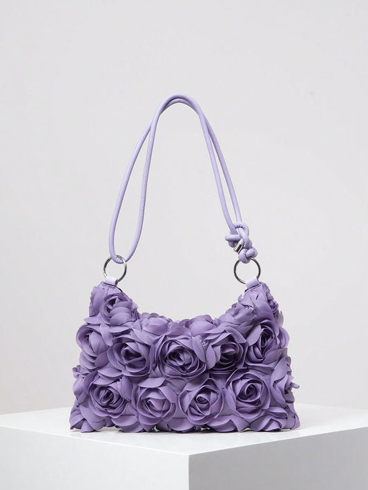 Elegant Rose Floral Pattern Shoulder Bag, For Wedding Party, Dinner, With Metal Circle Buckle Clutch Wallet, Soft And Sweet Women's Wallet, Valentine's Day Gift For Her, Bride's Bag (Random Pattern)