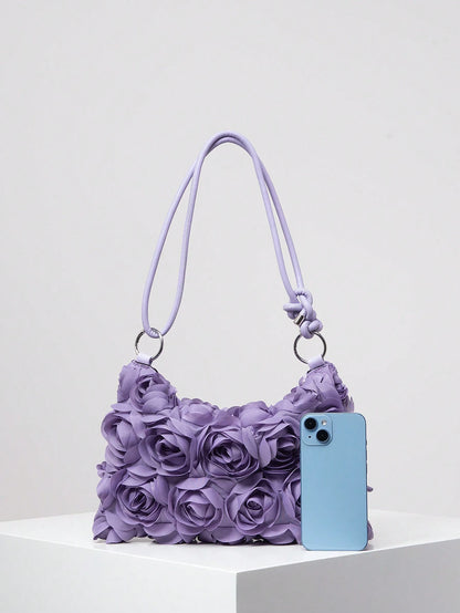 Elegant Rose Floral Pattern Shoulder Bag, For Wedding Party, Dinner, With Metal Circle Buckle Clutch Wallet, Soft And Sweet Women's Wallet, Valentine's Day Gift For Her, Bride's Bag (Random Pattern)