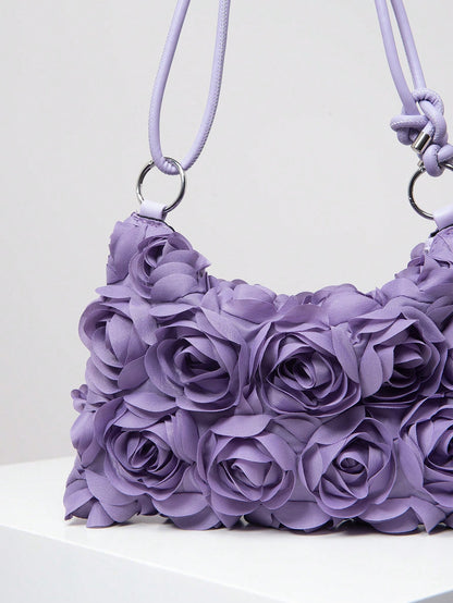Elegant Rose Floral Pattern Shoulder Bag, For Wedding Party, Dinner, With Metal Circle Buckle Clutch Wallet, Soft And Sweet Women's Wallet, Valentine's Day Gift For Her, Bride's Bag (Random Pattern)