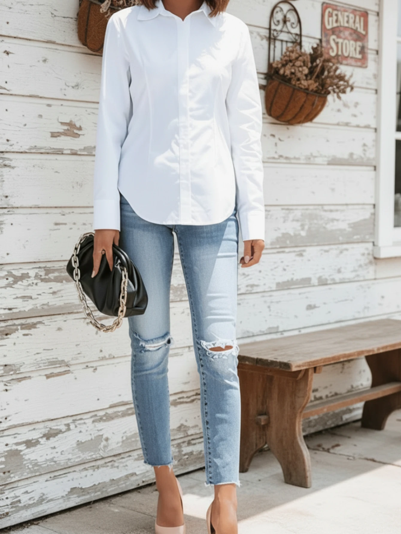 Elegant White Shirt, Button Front Design, Regular Hem, Suitable For Office Wear Casual Spring, For Women