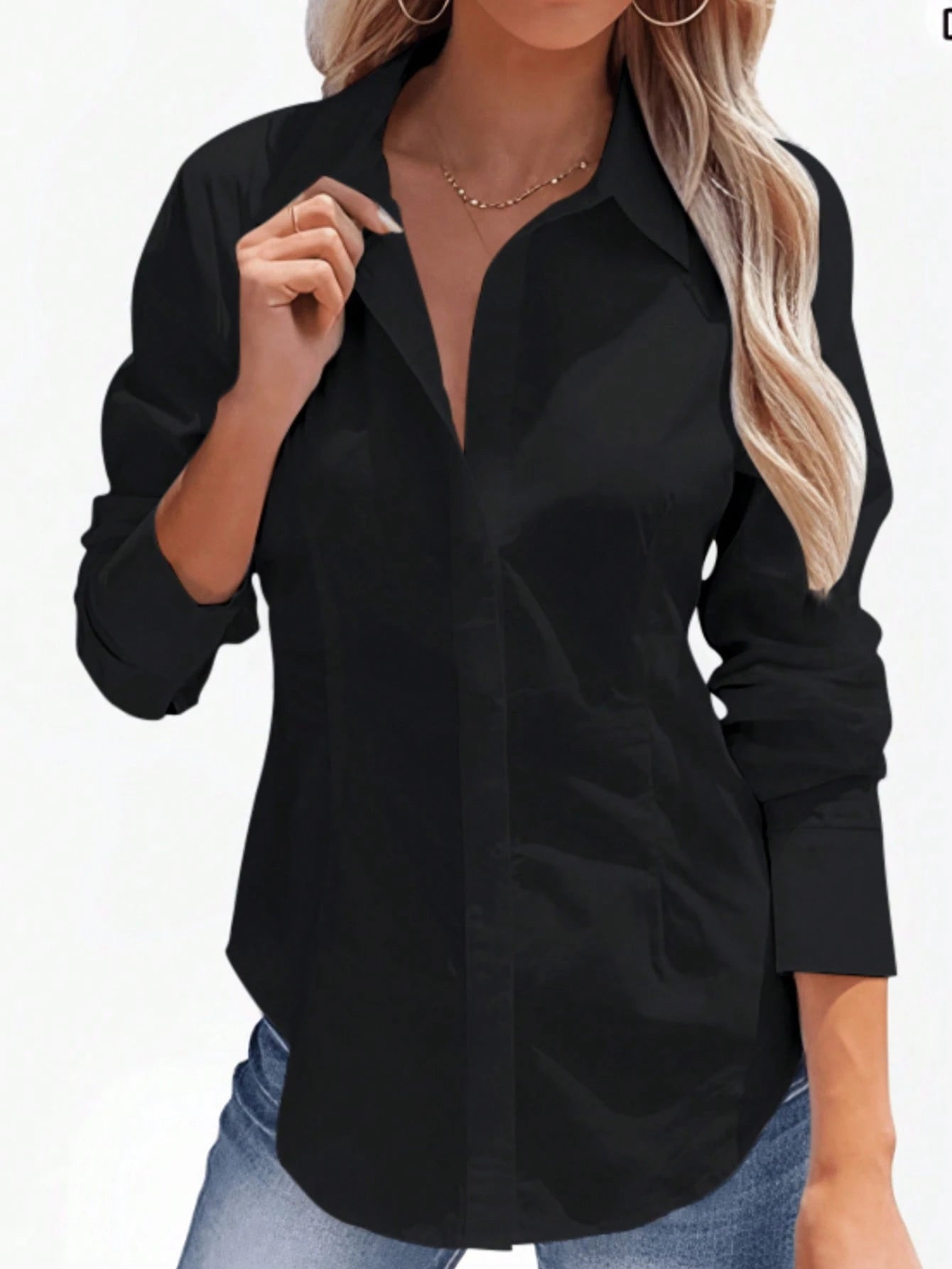 Elegant White Shirt, Button Front Design, Regular Hem, Suitable For Office Wear Casual Spring, For Women