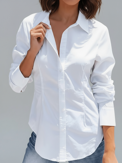 Elegant White Shirt, Button Front Design, Regular Hem, Suitable For Office Wear Casual Spring, For Women