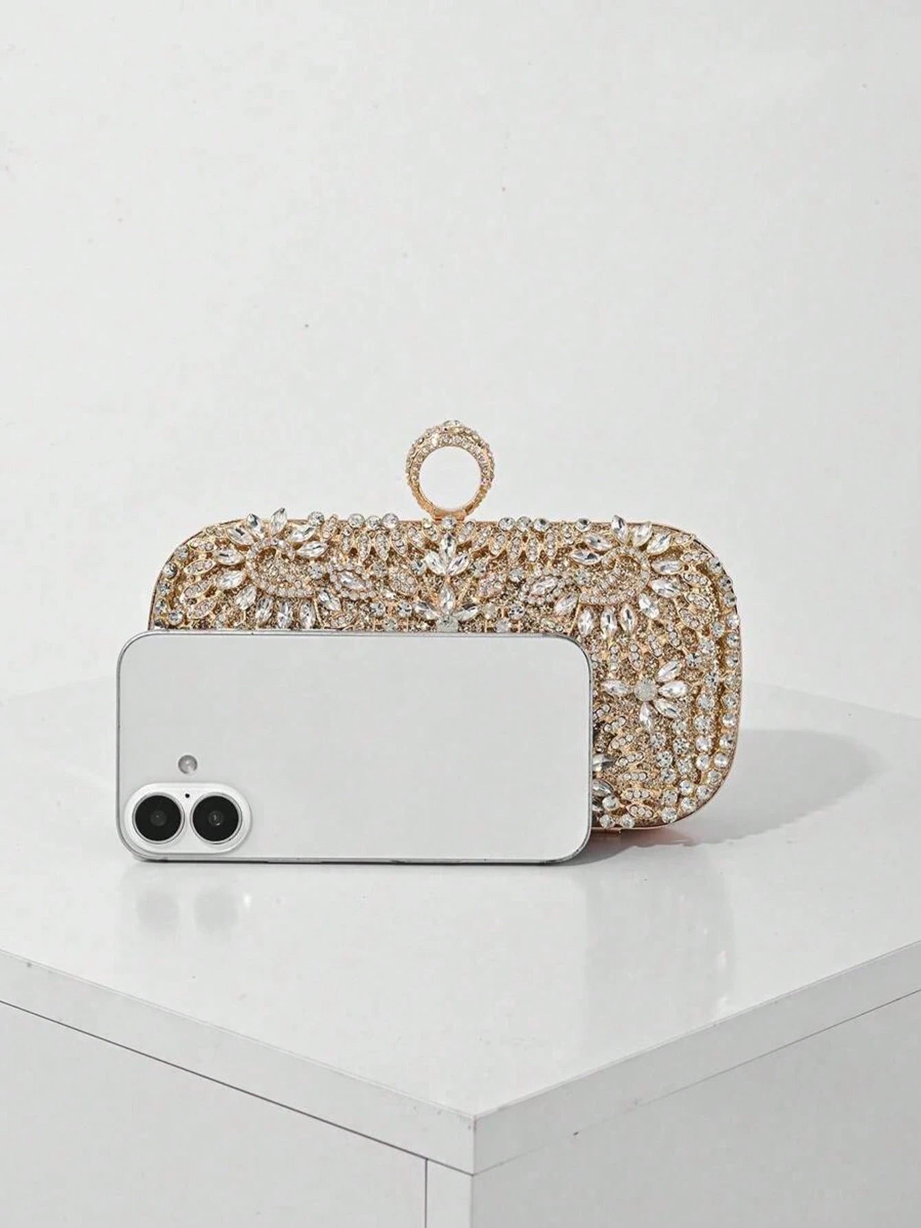 Elegant Women's Crystal Decorated Evening Clutch, Luxury Glittering Box-Shape Handbag Suitable For Weddings, Galas, Formal Events, Party Purse, Women's Top Handle, Shoulder, Crossbody Bag, Perfectly M