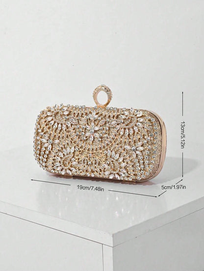 Elegant Women's Crystal Decorated Evening Clutch, Luxury Glittering Box-Shape Handbag Suitable For Weddings, Galas, Formal Events, Party Purse, Women's Top Handle, Shoulder, Crossbody Bag, Perfectly M