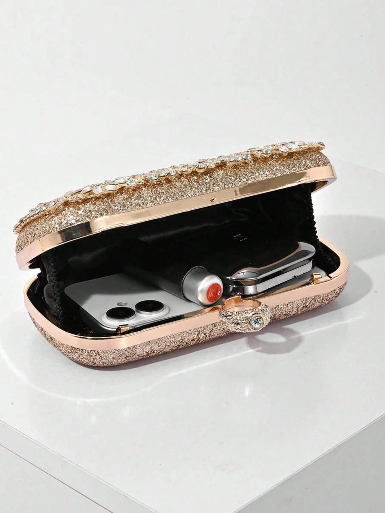 Elegant Women's Crystal Decorated Evening Clutch, Luxury Glittering Box-Shape Handbag Suitable For Weddings, Galas, Formal Events, Party Purse, Women's Top Handle, Shoulder, Crossbody Bag, Perfectly M