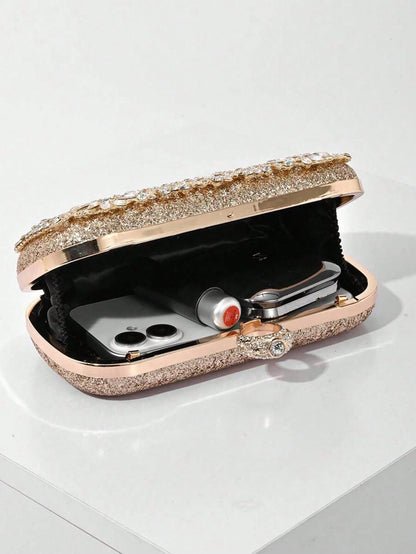 Elegant Women's Crystal Decorated Evening Clutch, Luxury Glittering Box-Shape Handbag Suitable For Weddings, Galas, Formal Events, Party Purse, Women's Top Handle, Shoulder, Crossbody Bag, Perfectly M