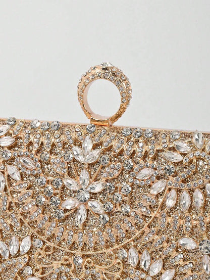 Elegant Women's Crystal Decorated Evening Clutch, Luxury Glittering Box-Shape Handbag Suitable For Weddings, Galas, Formal Events, Party Purse, Women's Top Handle, Shoulder, Crossbody Bag, Perfectly M