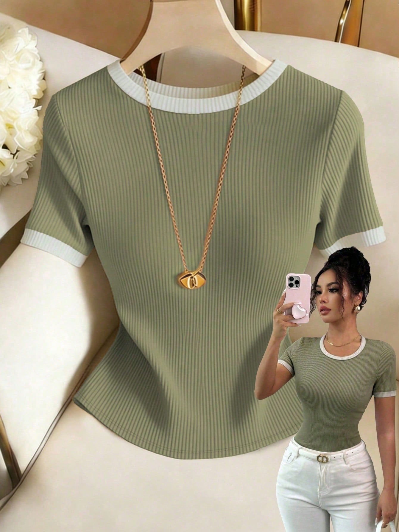 Elenzga Women's Casual Patchwork Short Sleeve T-Shirt, Versatile For Daily Wear