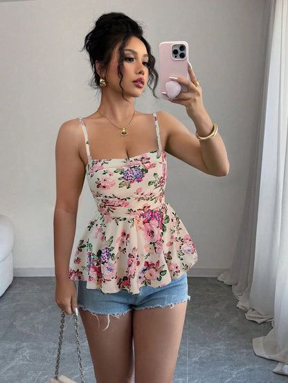 Elenzga Women's Print Elegant Romantic Summer Top
