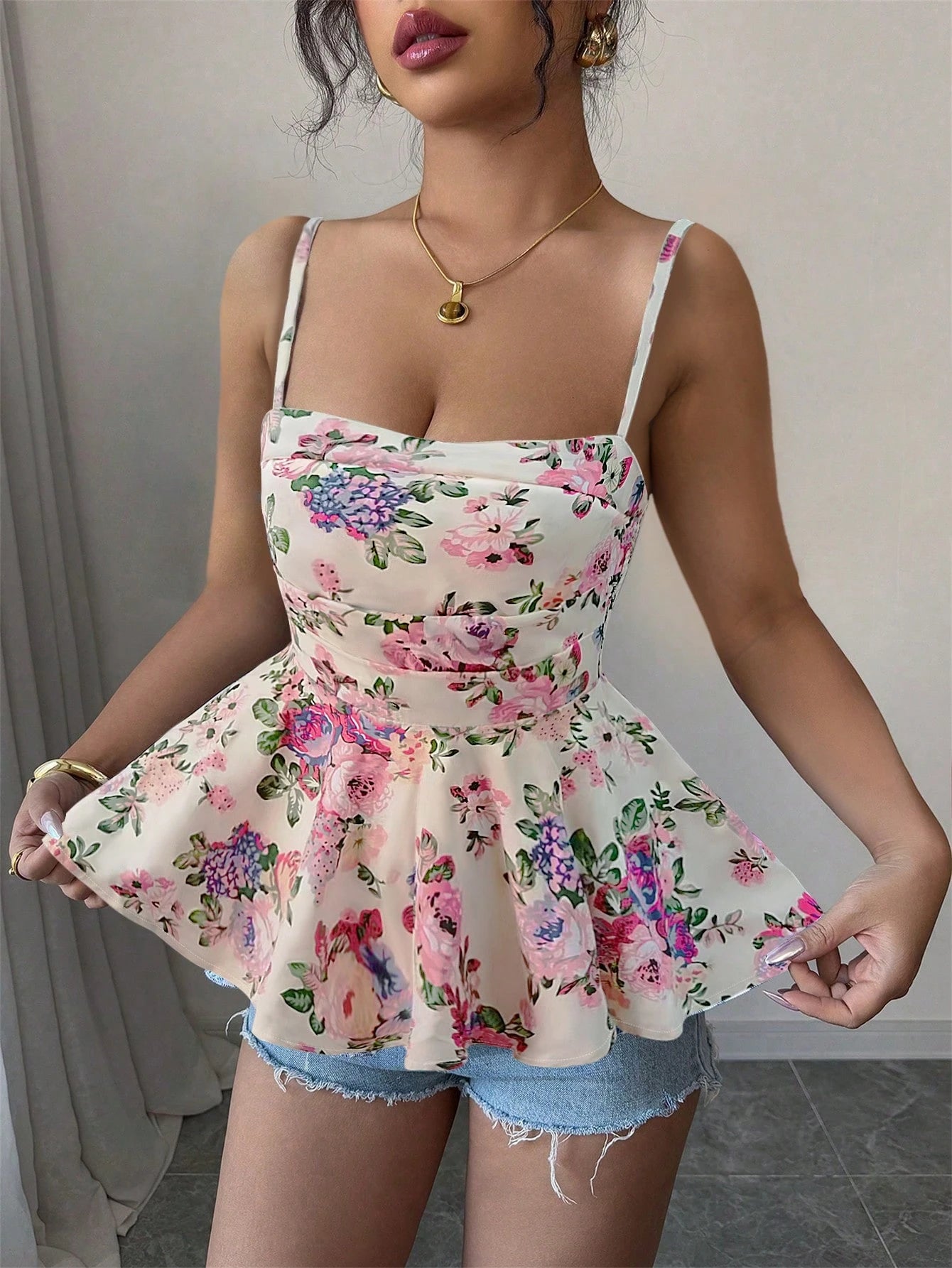 Elenzga Women's Print Elegant Romantic Summer Top