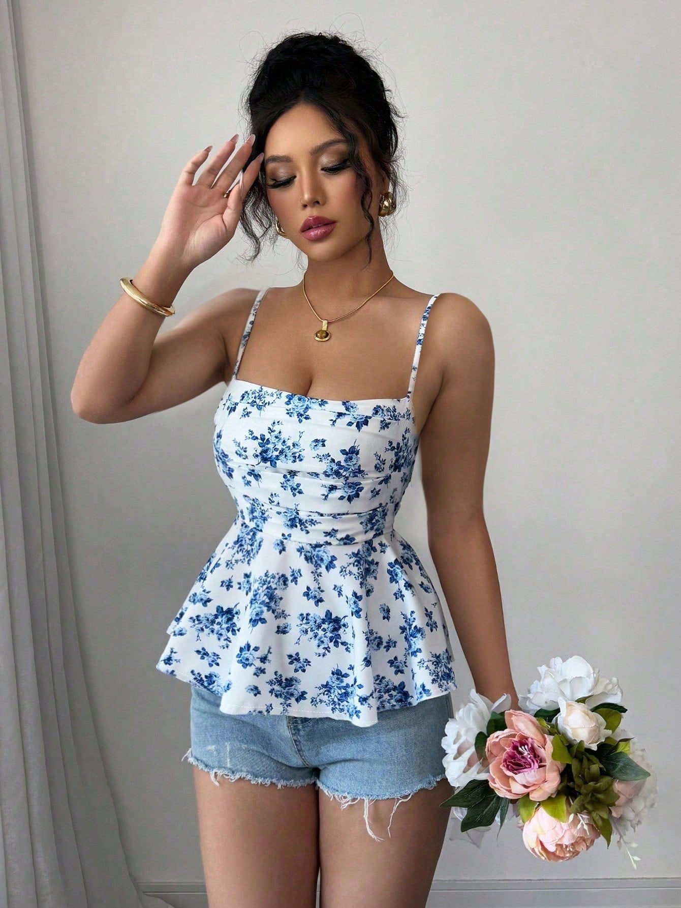 Elenzga Women's Print Elegant Romantic Summer Top