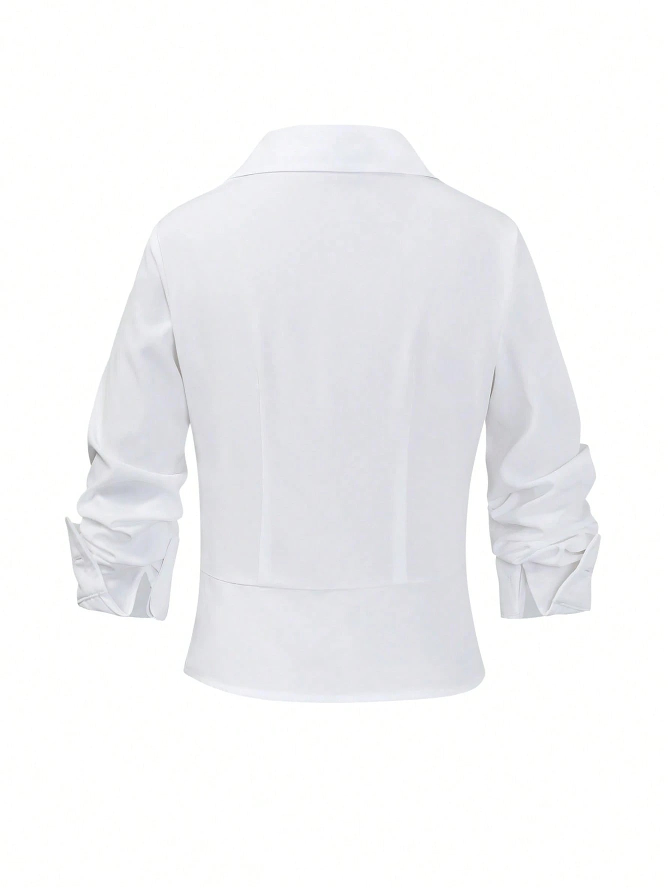Elenzga Women's Solid Color Button Pleated Elegant Fashion Long Sleeve Blouse