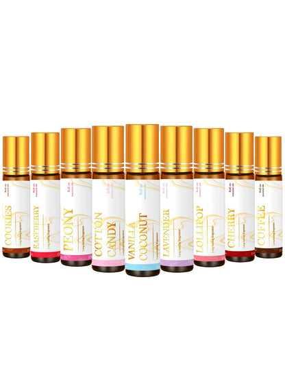 EMBRACEX. 10ml/0.33fl Oz Essential Oil Roll-On Fragrance, Scents: Coconut Vanilla, Angel Chocolate, Musk Chocolate, Vanilla Cherry, Mint Coffee, Candy Cookie, Lavender Peony, Cotton Candy, Blackberry