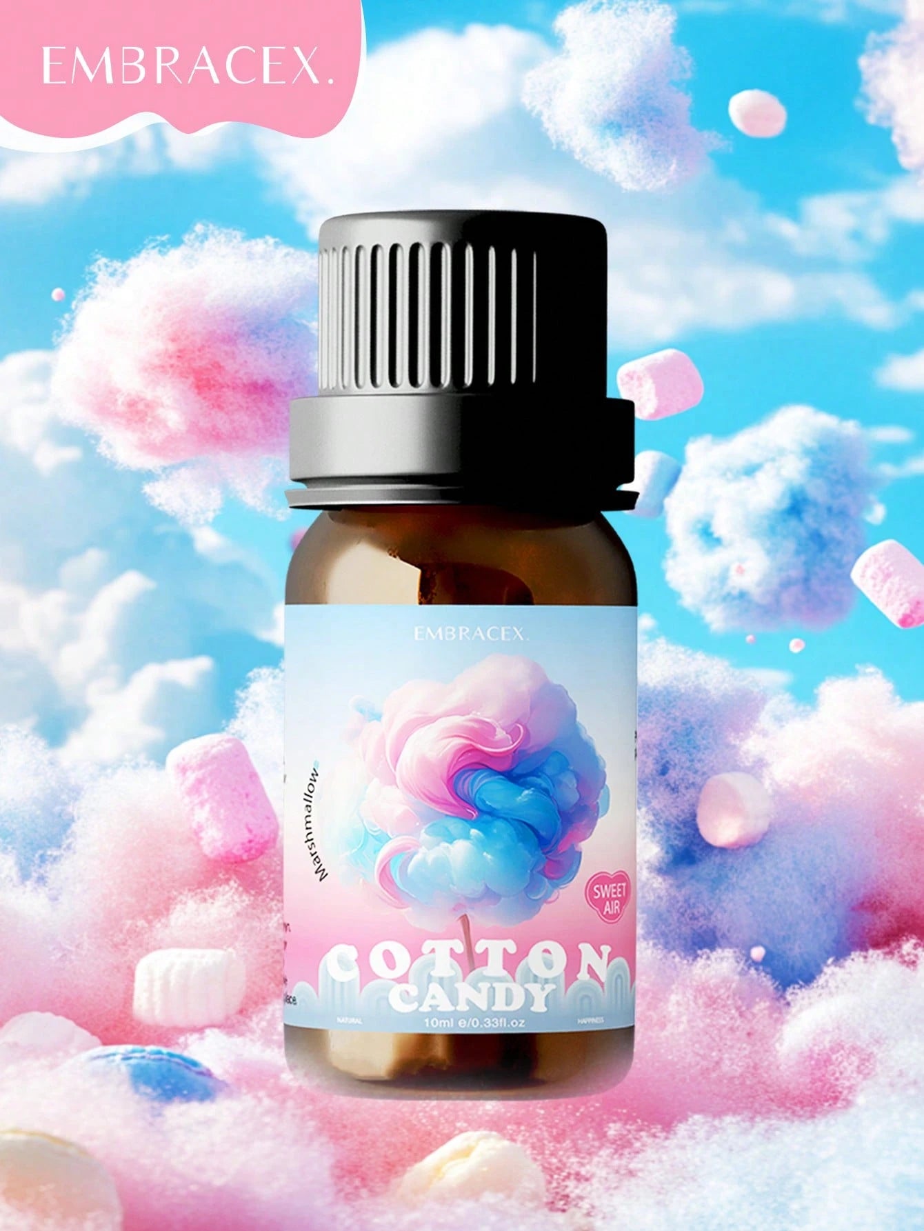 EMBRACEX. 10ml Cotton Candy/Marshmallow Fragrance Essential Oil, Sweet & Long-Lasting Cotton Candy Scent, Suitable For Car Diffuser, Home Or Outdoor Use, Compatible With Humidifier, Aroma Diffuser, Ra