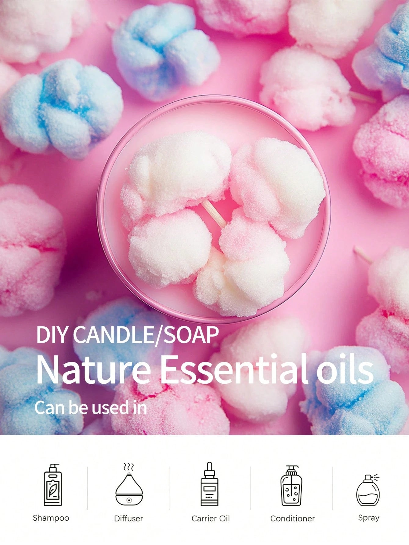 EMBRACEX. 10ml Cotton Candy/Marshmallow Fragrance Essential Oil, Sweet & Long-Lasting Cotton Candy Scent, Suitable For Car Diffuser, Home Or Outdoor Use, Compatible With Humidifier, Aroma Diffuser, Ra