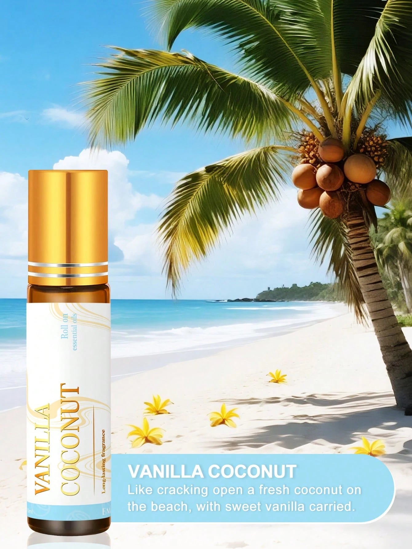 EMBRACEX. 10ml Vanilla Coconut Essential Oil Roll-On Bottle- Vanilla Coconut Fragrance, Suitable For Candle Making, Home Diffuser, Long-Lasting Aroma| Fragrance Oil| Rich Warm Scent| Holiday Gift