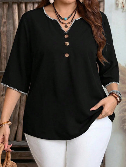 EMERY ROSE Brown Striped Pattern Half Sleeve Casual Minimalist Style Blouse For Women, Suitable For Spring/Summer Spring