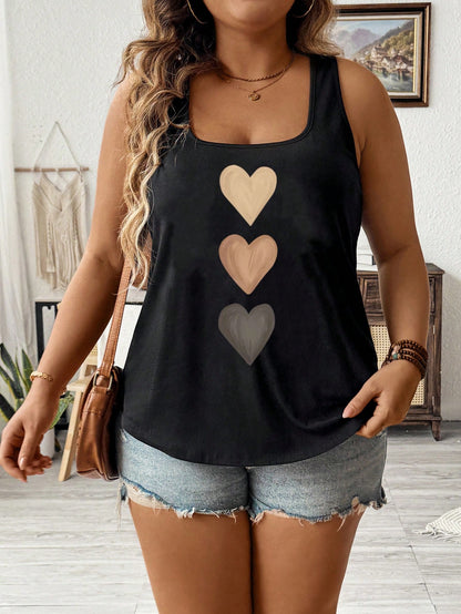 EMERY ROSE Casual Minimalist 3 Heart Design Loose Tank Top For Women, Suitable For Summer,Spring/Vacation