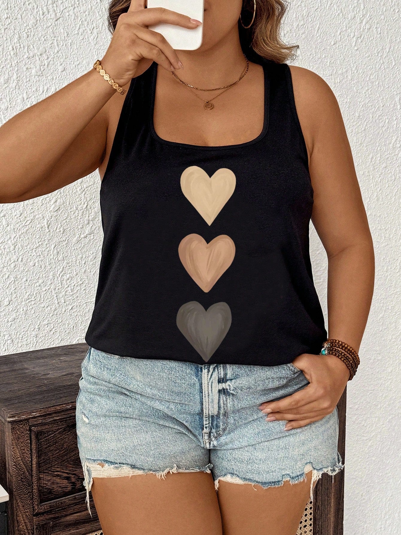 EMERY ROSE Casual Minimalist 3 Heart Design Loose Tank Top For Women, Suitable For Summer,Spring/Vacation
