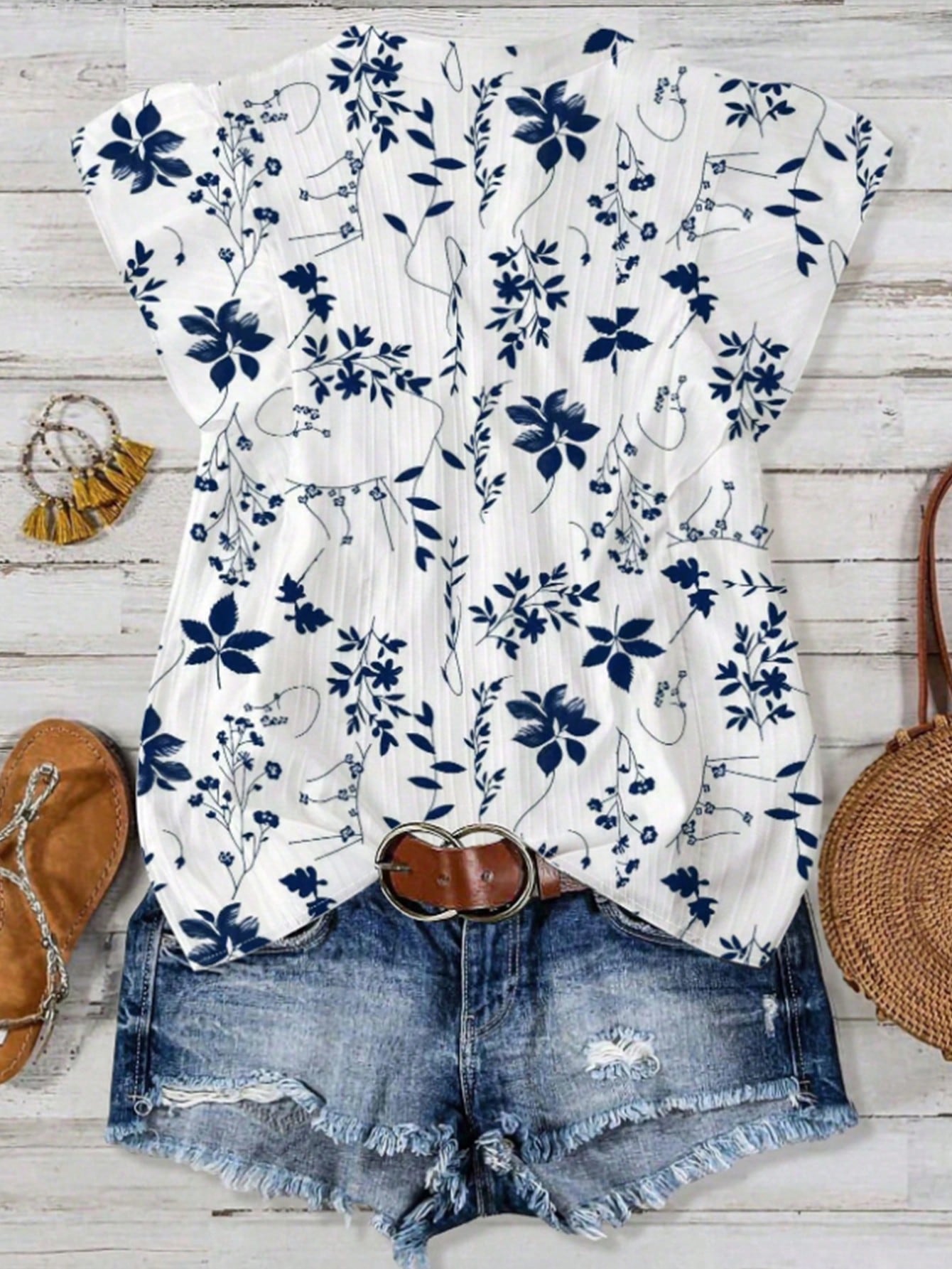 EMERY ROSE New Arrival Elegant Casual Cap Sleeve V-Neck Loose Blouse For Women
