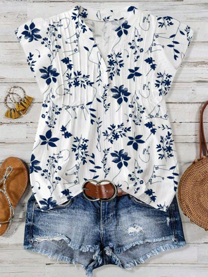 EMERY ROSE New Arrival Elegant Casual Cap Sleeve V-Neck Loose Blouse For Women
