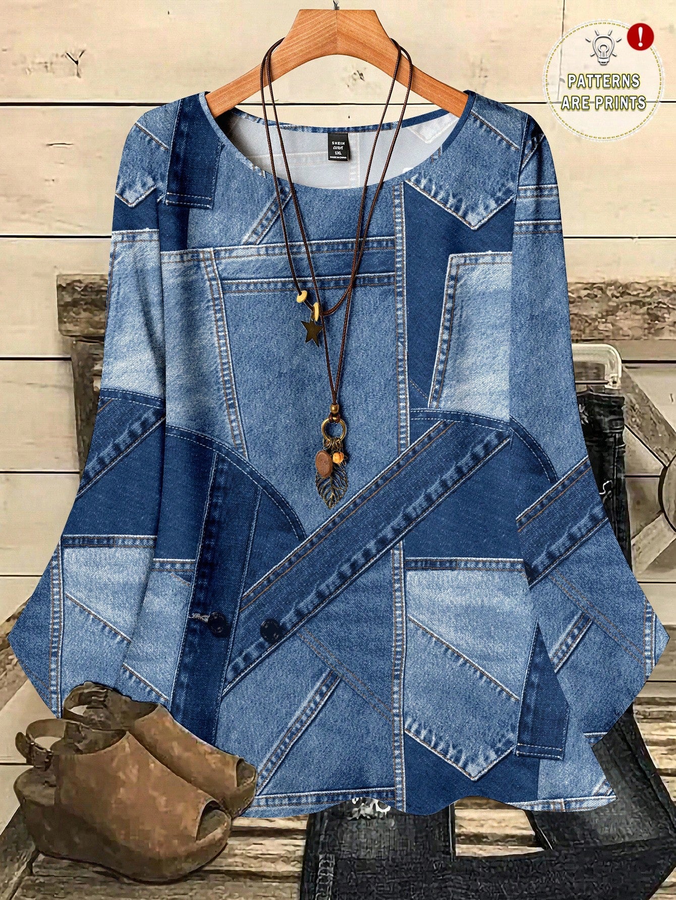 EMERY ROSE Plus Size Casual Minimalist All-Over Print 3/4 Sleeve Shirt, Suitable For Autumn Clothes Chic Blouses For Women Formal Light Blue Fall