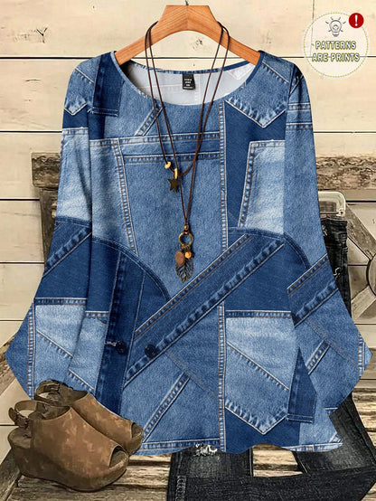 EMERY ROSE Plus Size Casual Minimalist All-Over Print 3/4 Sleeve Shirt, Suitable For Autumn Clothes Chic Blouses For Women Formal Light Blue Fall