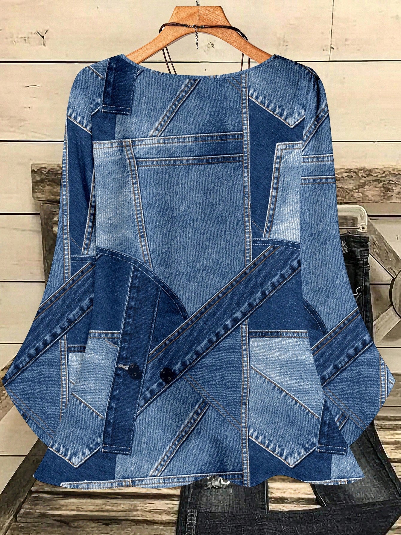 EMERY ROSE Plus Size Casual Minimalist All-Over Print 3/4 Sleeve Shirt, Suitable For Autumn Clothes Chic Blouses For Women Formal Light Blue Fall