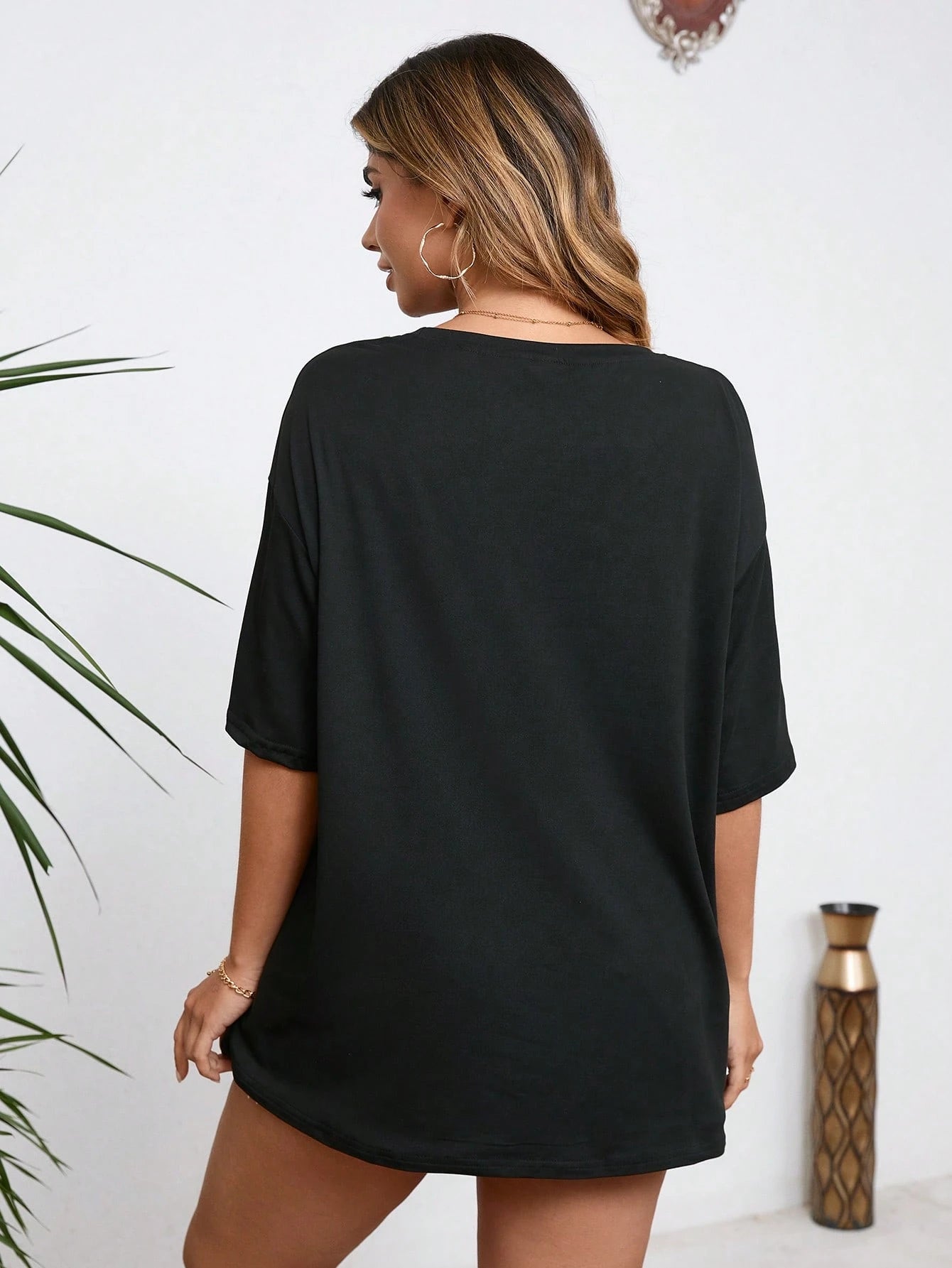 EMERY ROSE Plus Size Letter Slogan 'overstimulated' Graphic Tee Women Short Sleeve Casual Top