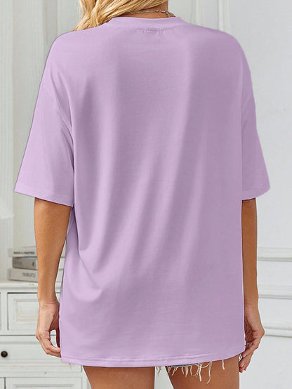 EMERY ROSE Plus Size Letter Slogan 'overstimulated' Graphic Tee Women Short Sleeve Casual Top