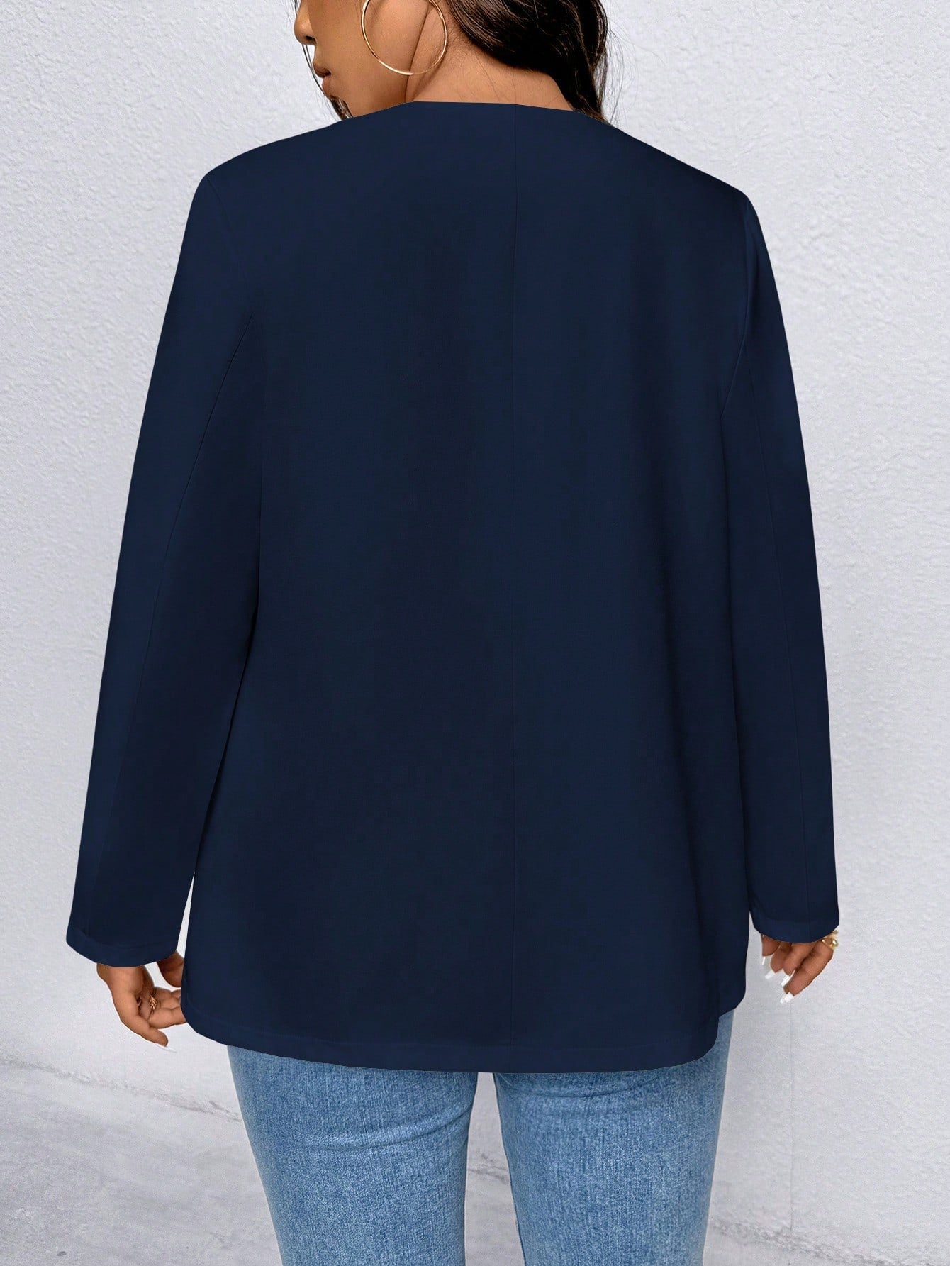 EMERY ROSE Plus Size Solid Color 3/4 Sleeve Regular Shoulder Casual Work Blazer Fall Cloth For Women Autumn