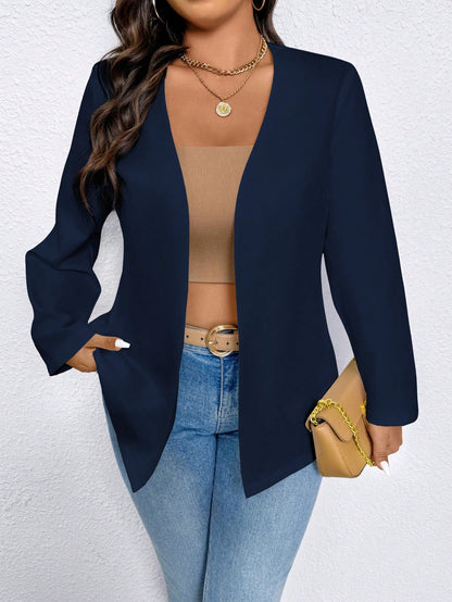 EMERY ROSE Plus Size Solid Color 3/4 Sleeve Regular Shoulder Casual Work Blazer Fall Cloth For Women Autumn