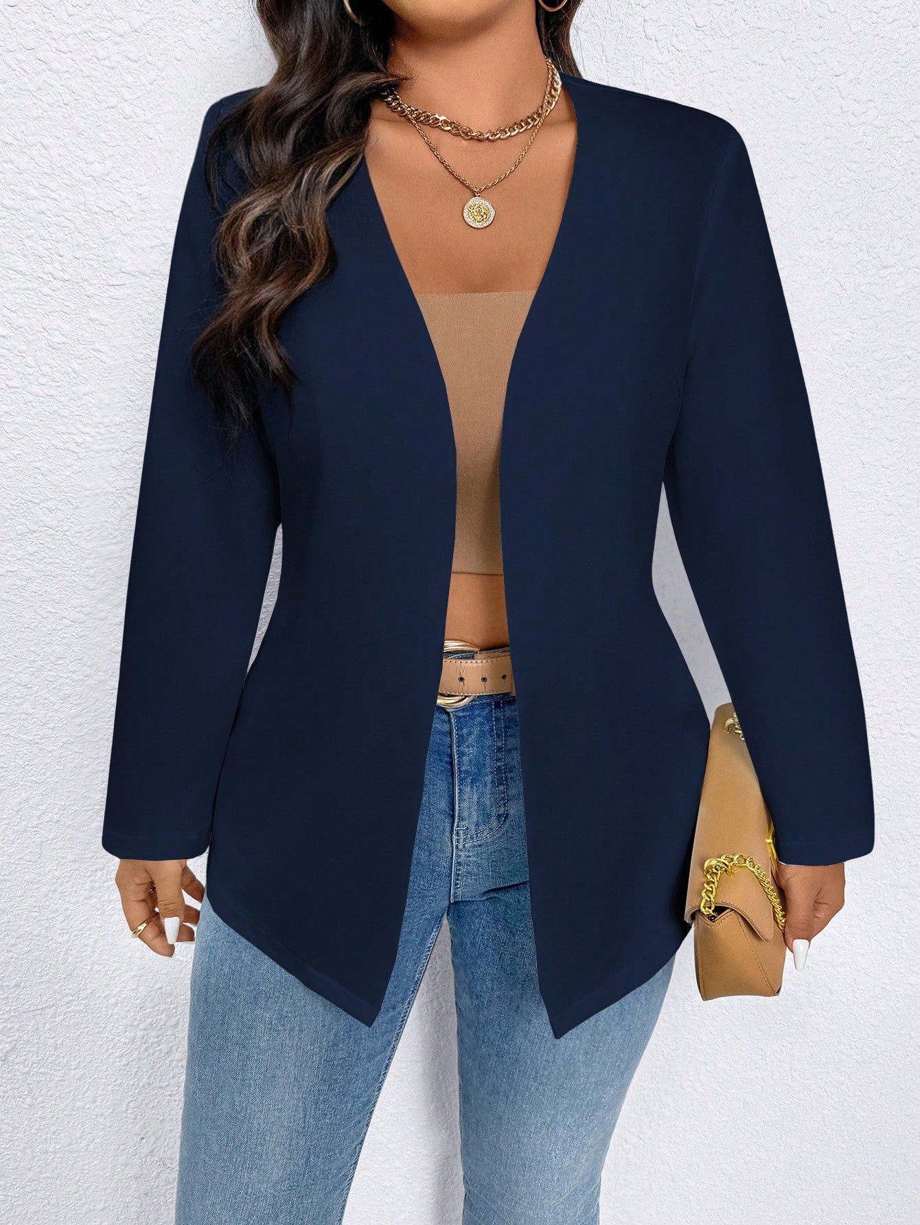 EMERY ROSE Plus Size Solid Color 3/4 Sleeve Regular Shoulder Casual Work Blazer Fall Cloth For Women Autumn
