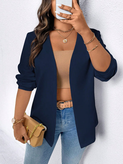 EMERY ROSE Plus Size Solid Color 3/4 Sleeve Regular Shoulder Casual Work Blazer Fall Cloth For Women Autumn