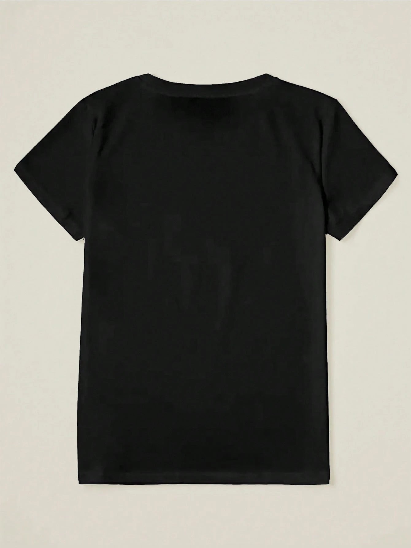 EMERY ROSE Plus Size Spring/Summer Women's Top Comfortable Loose Black T-Shirt With Letter Pattern Print V-Neck Short Sleeved Women's Size